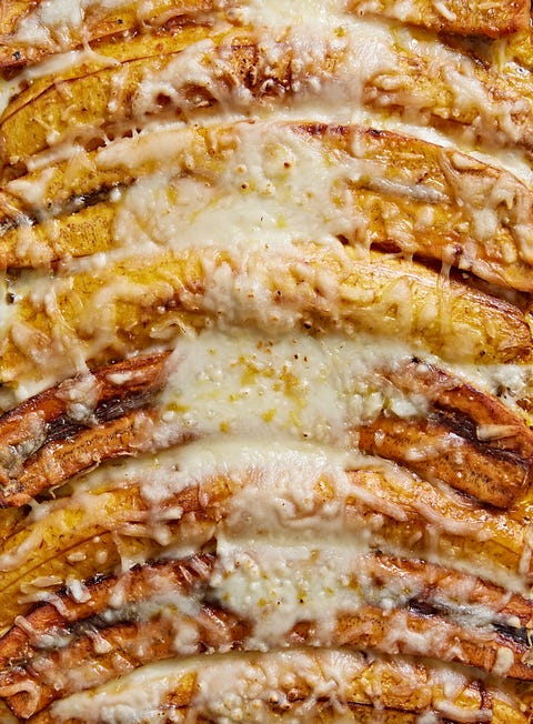 close up of pastelon topped with mozzarella