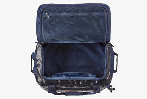 an open patagonia duffel bag