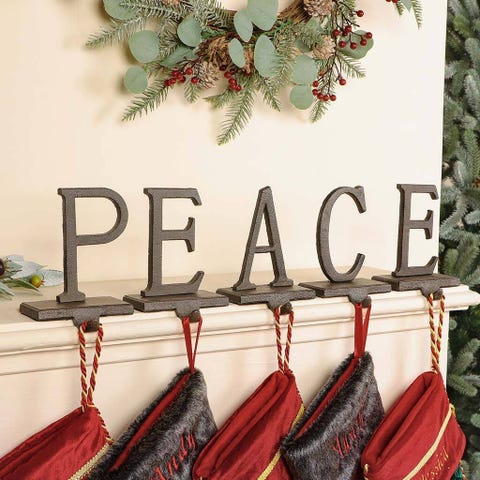 peace set of five family christmas stocking holders