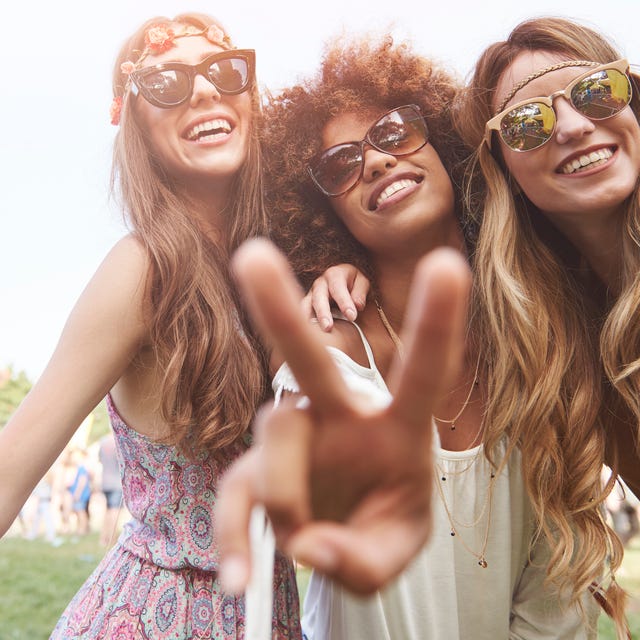 Peace sign and three friends Peace sign and three friends