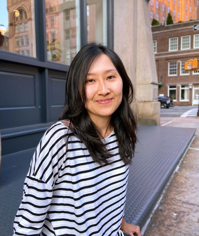 author jane pek in a striped shirt