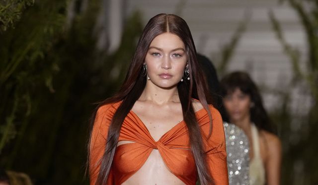 paris, france   september 30 editorial use only   for non editorial use please seek approval from fashion house gigi hadid walks the runway during the coperni womenswear springsummer 2022 show as part of paris fashion week on september 30, 2021 in paris, france photo by peter whitegetty images