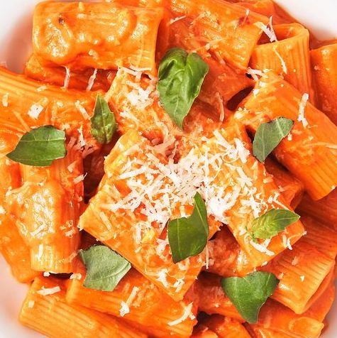 penne alla vodka with parmesan and torn basil