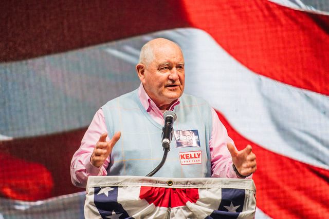 atlanta, ga   january 05 us secretary of agriculture sonny perdue speaks during a run off election night party at grand hyatt hotel in buckhead on january 5, 2021 in atlanta, georgia voters in georgia headed to the polls today for the two senate run off elections, pitting incumbents sen david perdue r ga and sen kelly loeffler r ga against democratic candidates rev raphael warnock and jon ossoff, which will determine which party controls the us senate photo by brandon bellgetty images