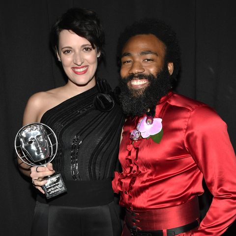 phoebe waller bridge, recipient of the britannia award for british artist of the year, and donald glover pose during the 2019 british academy britannia awards presented by american airlines and jaguar land rover at the beverly hilton hotel on october 25, 2019 in beverly hills, california