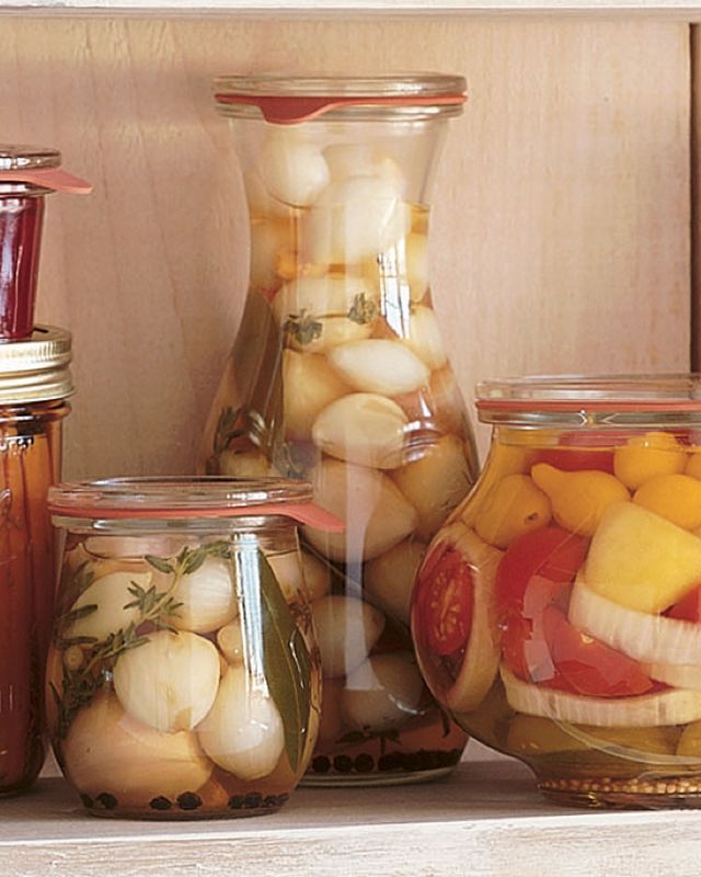 pickled garlic, shallots, and pearl onions
