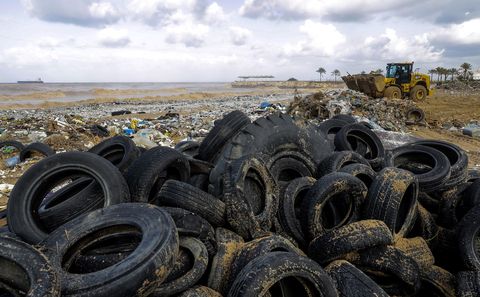 tire washed up on beach in lebanon