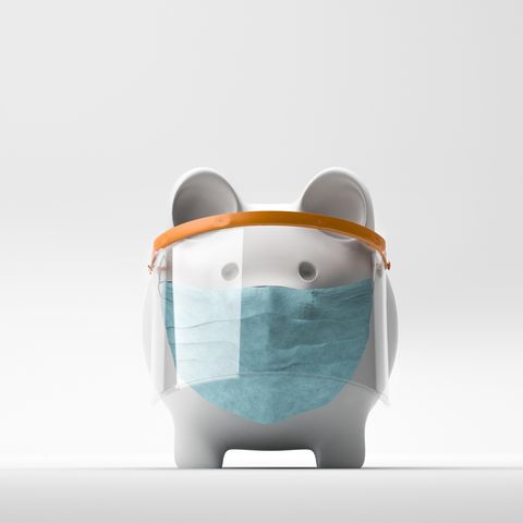 piggy bank wearing a surgical mask