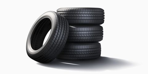 pile of tires on white background