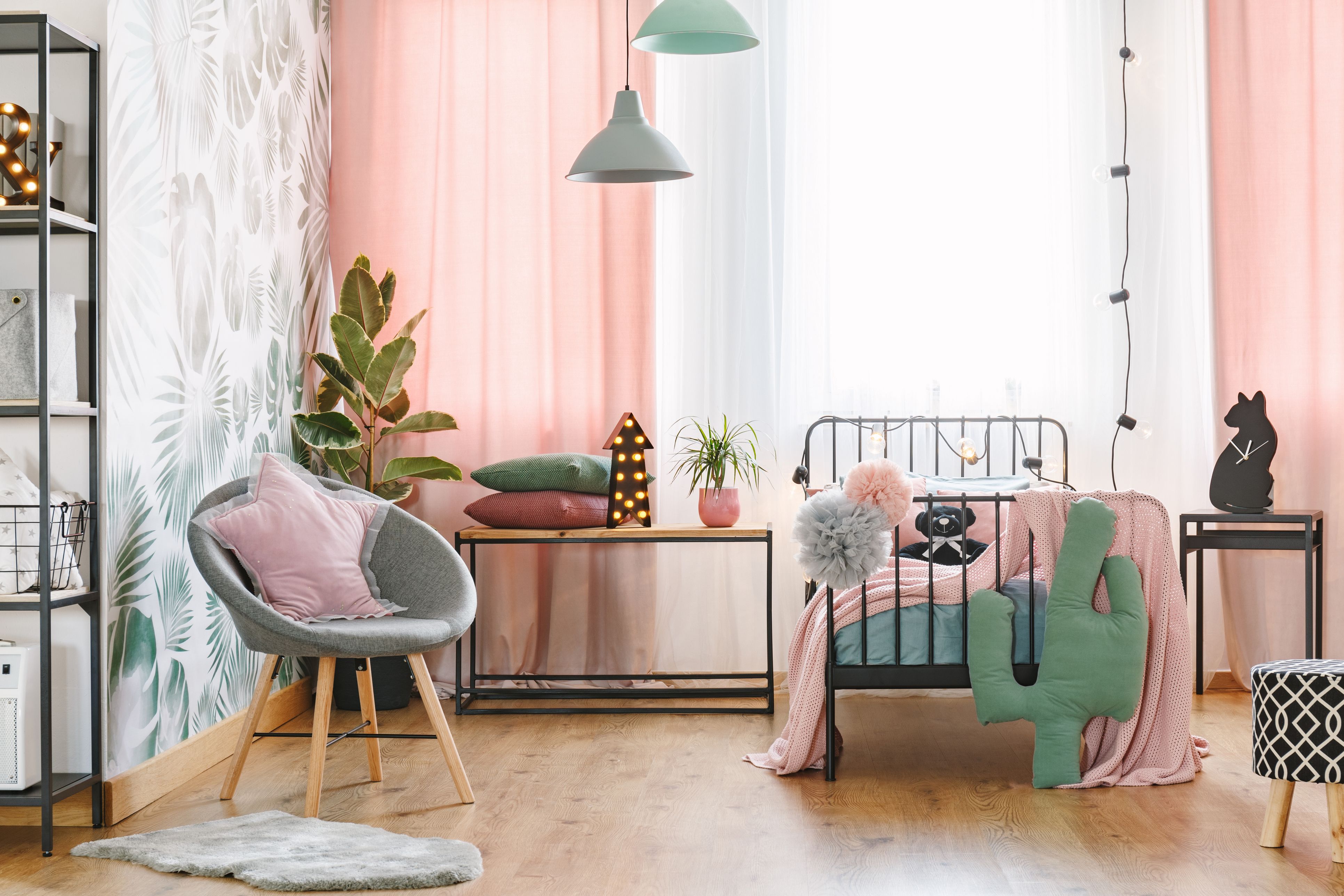 grey and pink childrens bedroom