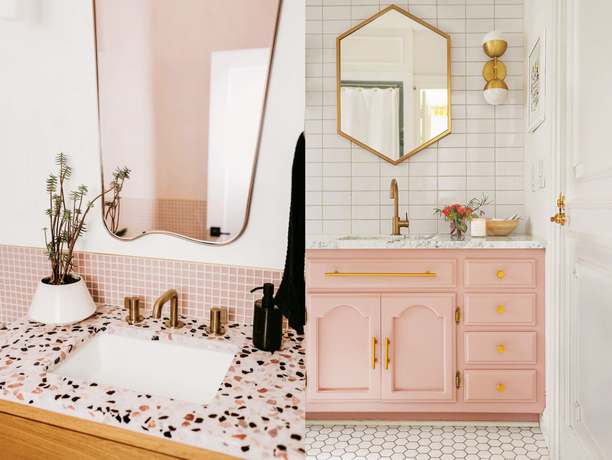 Pink Bathroom Walls Blue Vanity