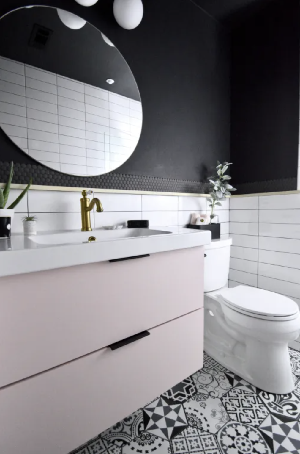 grey and blush bathroom decor