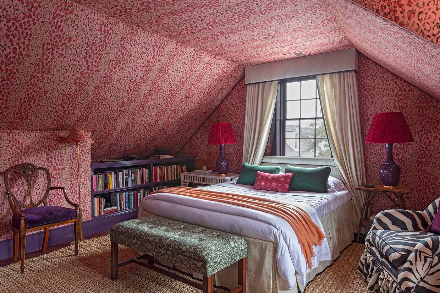 light pink and red bedroom