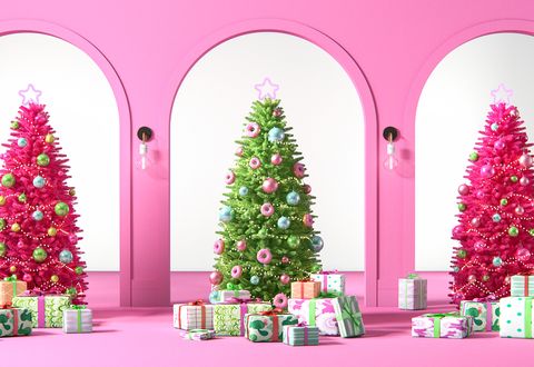 pink christmas trees