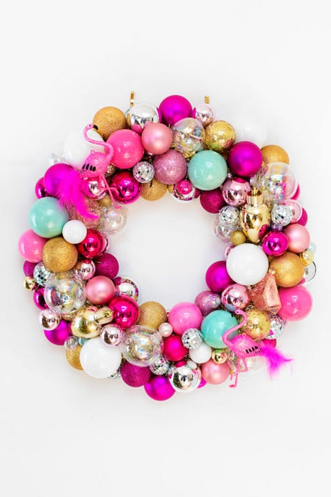 pink baubles diy christmas wreath