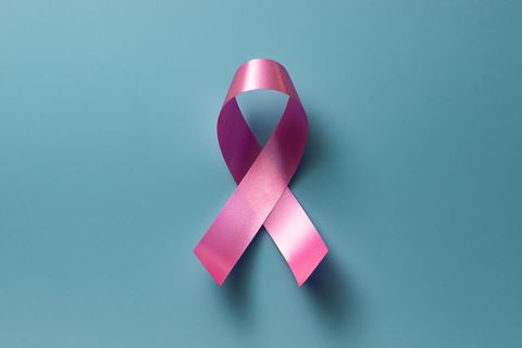 pink ribbon breast cancer awareness on blue background concept healthcare and medicine, cancer concept