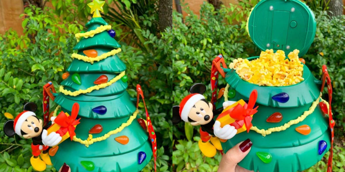 Disneyland Popcorn Bucket Christmas 2022 Disney World Has Light-Up Mickey Christmas Tree Popcorn Buckets This Year