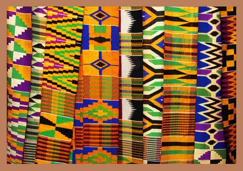 kente cloth is display in eastern ghana