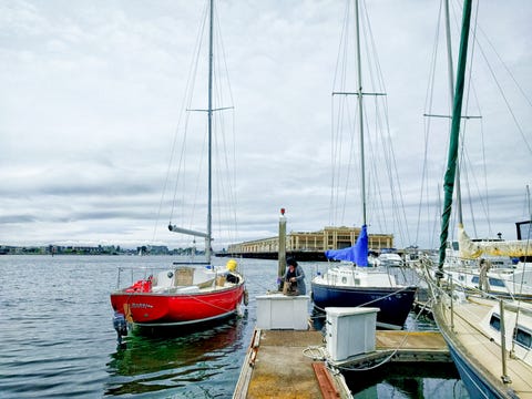 an eight year old boy sailing in an optimist dinghy boat