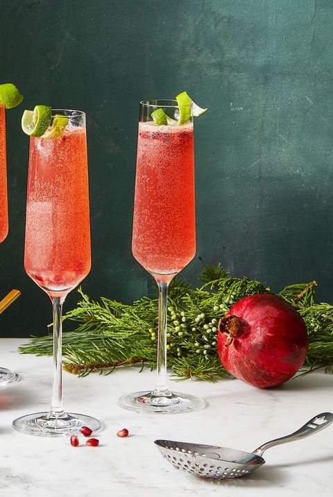 two flutes of pomegranate lime french 75