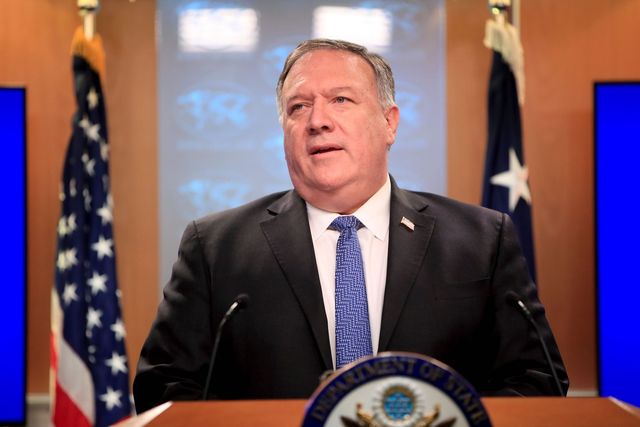 us secretary of state mike pompeo speaks during a news conference at the state department in washington, dc, on august 5, 2020   pompeo said wednesday the us would offer a 10 million reward to arrest any state actor who interferes in the november elections photo by pablo martinez monsivais  pool  afp photo by pablo martinez monsivaispoolafp via getty images
