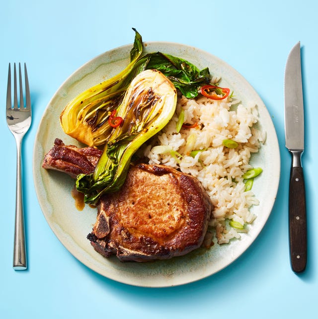 Pork Chops with Bok Choy and Coconut Rice pork chops with bok choy and coconut rice