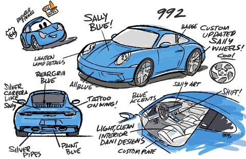 Schizzi del film originale di Sally Porsche 911 Carrera 