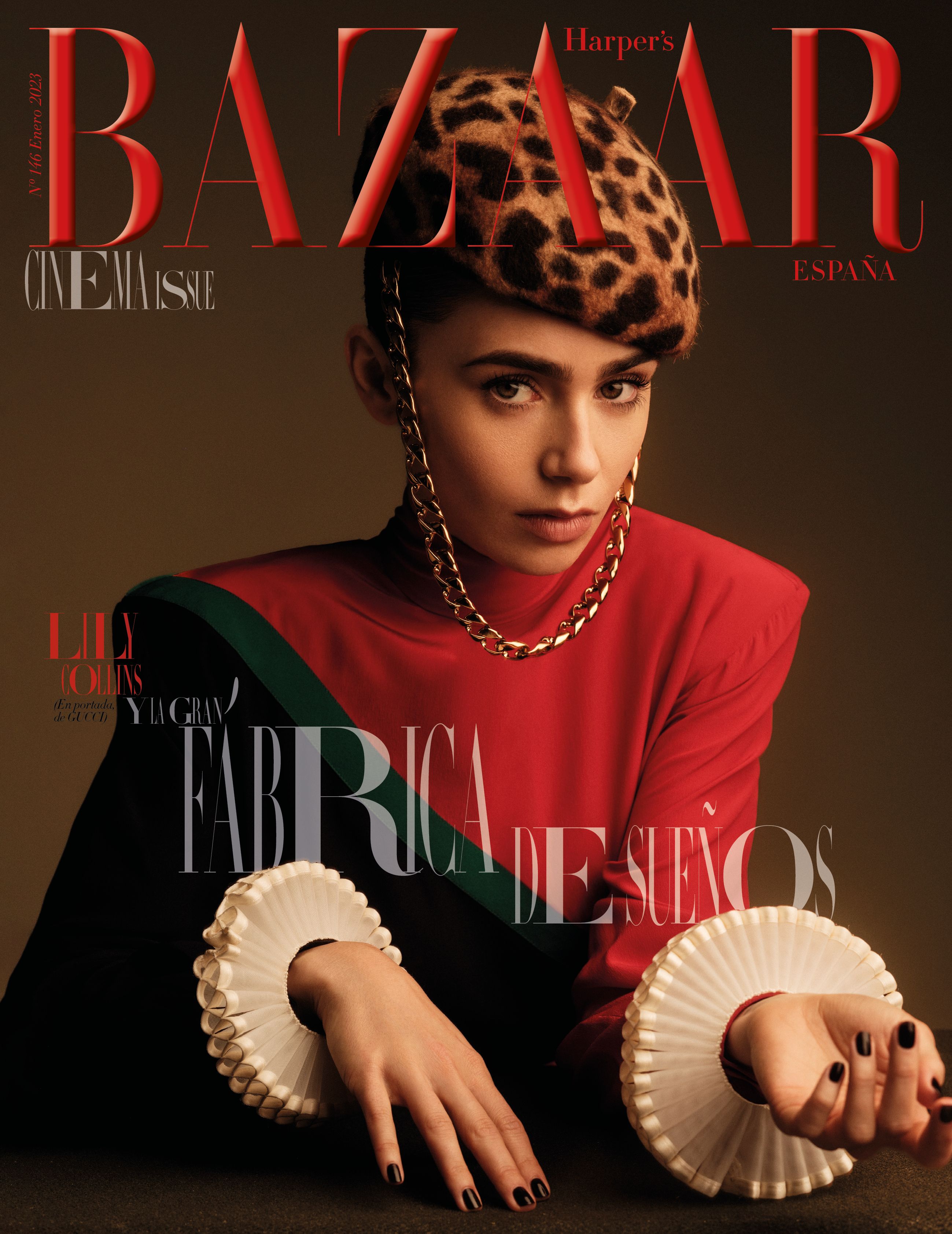 Lily Collins protagoniza la portada de enero 2023 de Harper's Bazaar