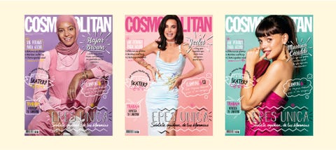 las tres portadas de cosmopolitan julio con jeted, hajar brown y martina cariddi