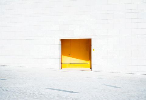 Yellow, Orange, Wall, Blue, Light, Line, Material property, Door, Room, Architecture, 