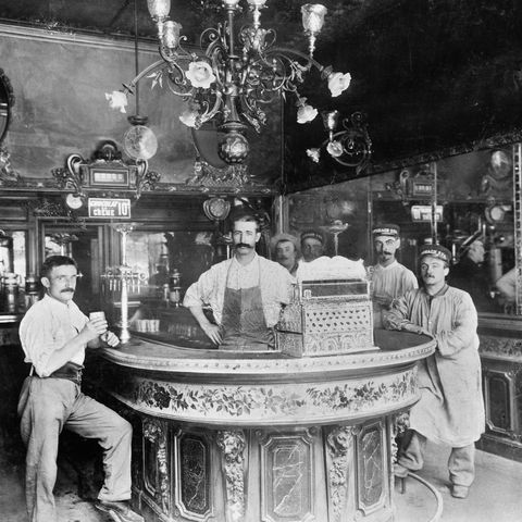portrait of men in bar, paris, france, circa 1900
