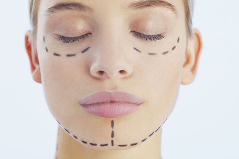 Portrait of woman with lines on her face