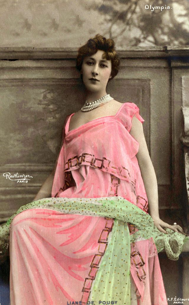postcard of liane de pougy, famous french courtesan, dancing in paris c1900