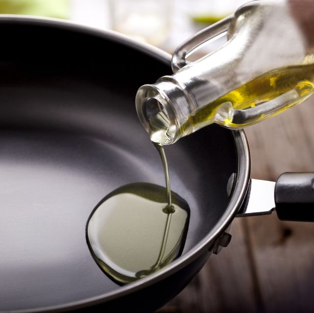 Pouring eating oil in frying pan