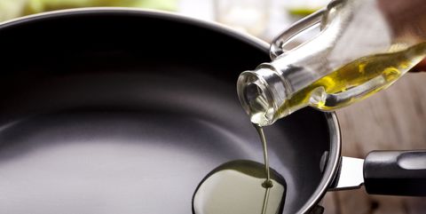 pouring eating oil in frying pan