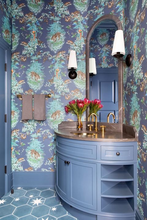 30 Powder Room Ideas Beautiful, Blue Powder Room Sink Vanity
