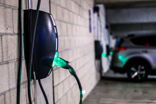 power supply box in an electric vehicle charging station at a parking lot