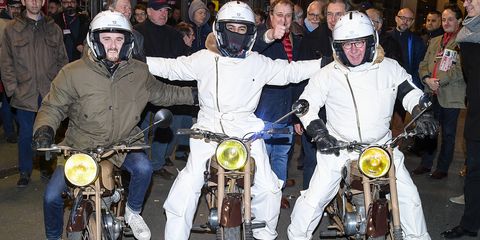 Three men on Motobecanes relive history at Retromobile.