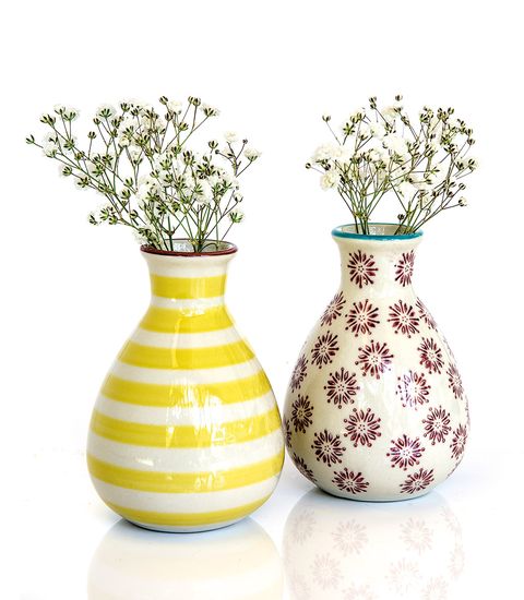 Vase, Flowerpot, Yellow, Ceramic, Green, Artifact, Serveware, Porcelain, Plant, Interior design, 