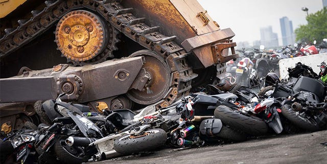 Watch 900 ATVs and Motorcycles Bulldozed under Eye of NYC Mayor Watch 900 ATVs and Motorcycles Bulldozed under Eye of NYC Mayor