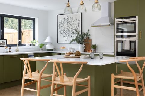 Drab Kitchen Transformed With Green Pre-Loved Cabinets