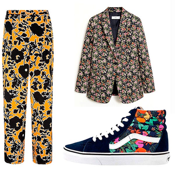 Moda: estampados de flores, de moda esta primavera Pantalones de Primark, blazer de Mango, Vans, Vestido de Grace Karin de Amazon y bolso de Parfois.