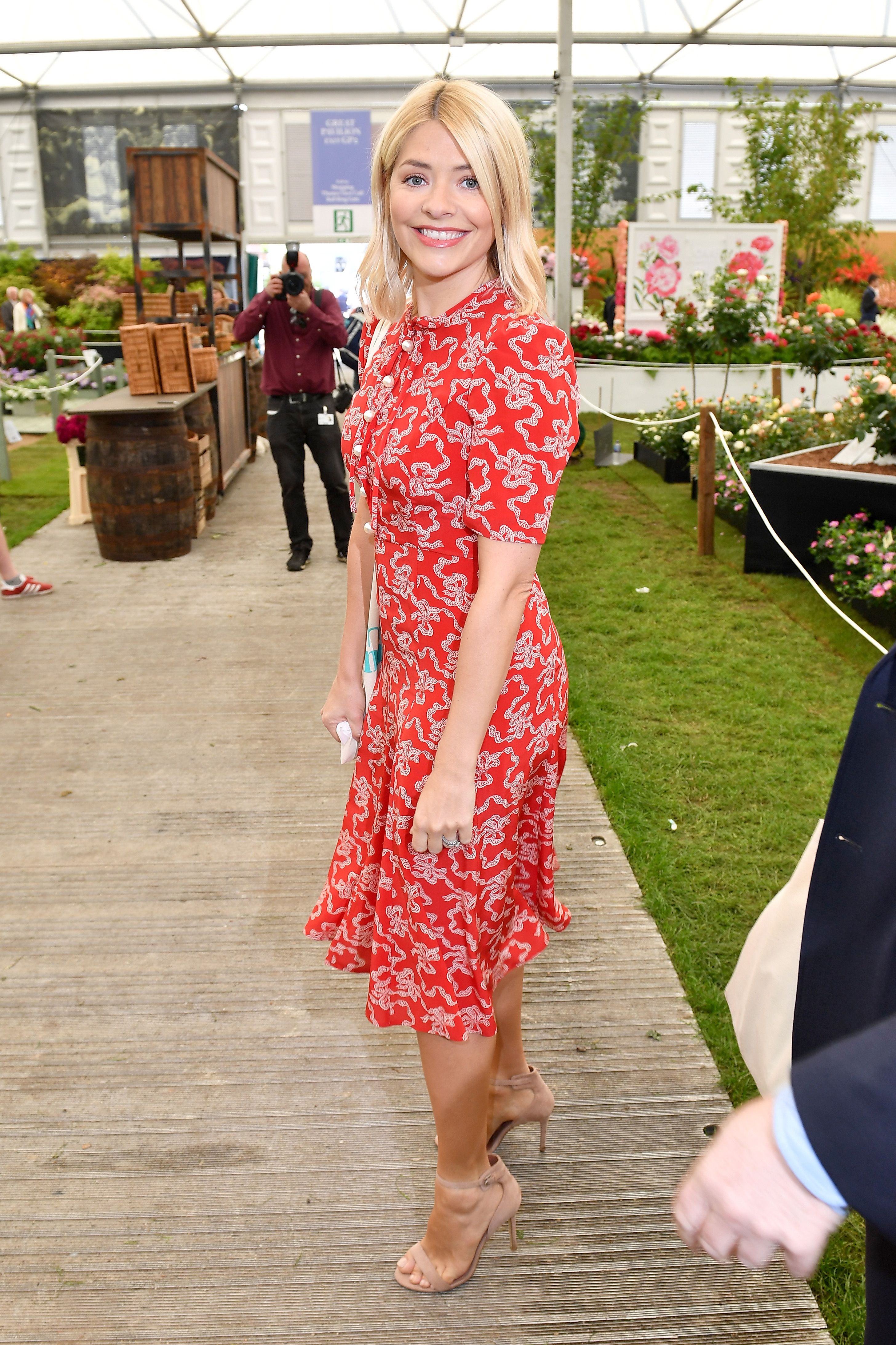 red floral wedding guest dress