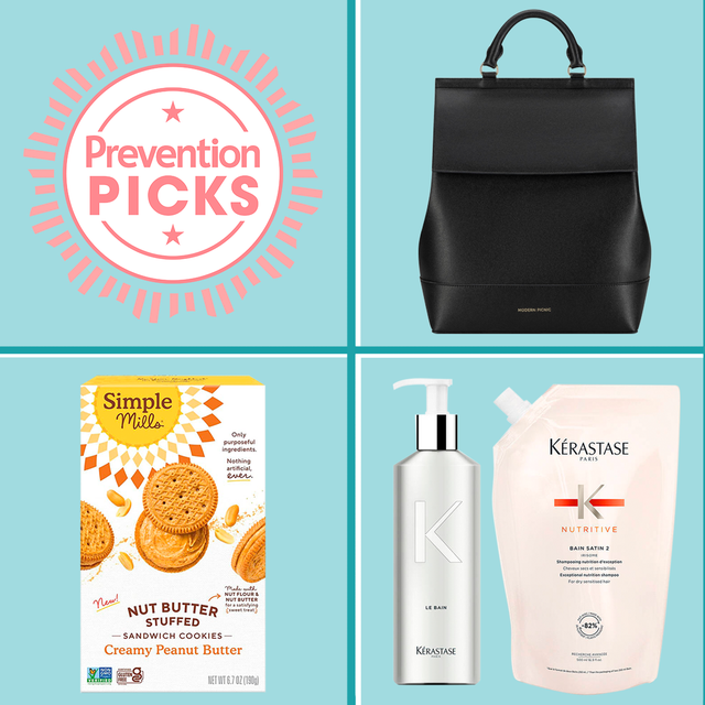 prevention picks august 2022 editor favorite wellness products including snacks, a backpack, a hose, shampoo, milk, and gum