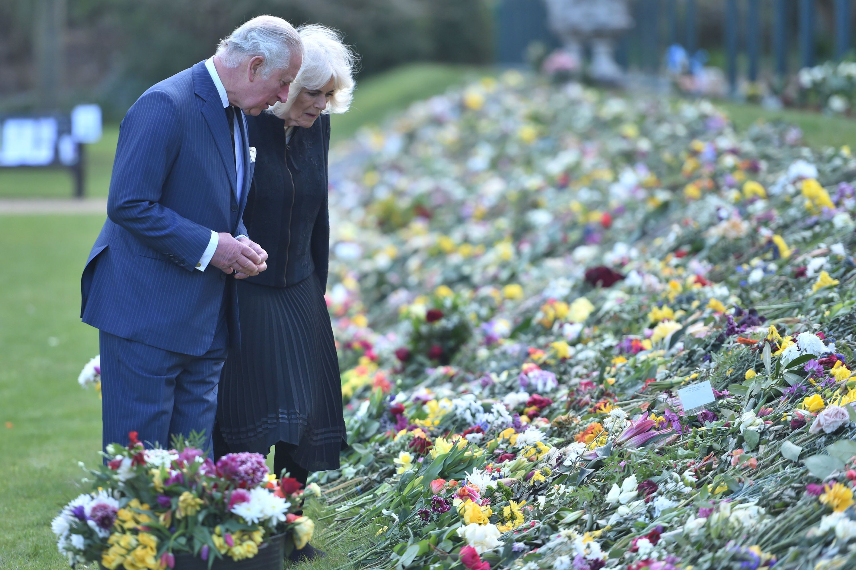 Prince Charles Camilla Parker Bowles S Visit To Flower Memorial To Prince Philip In Photos