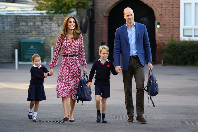 princess charlotte arrives for her first day of school at thomas's battersea in london, accompanied by her brother prince george and her parents the duke and duchess of cambridge pa photo picture date thursday september 5, 2019 see pa story royal charlotte photo credit should read aaron chownpa wire