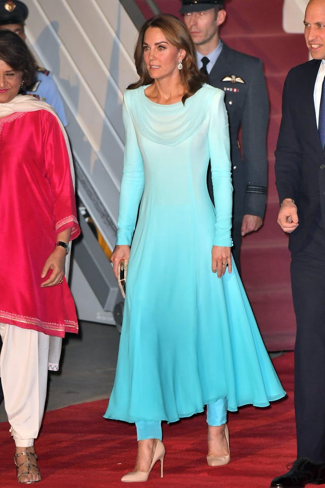 Kate Middleton Wears a Blue Ombre Dress as She Arrives in Pakistan for Royal Tour