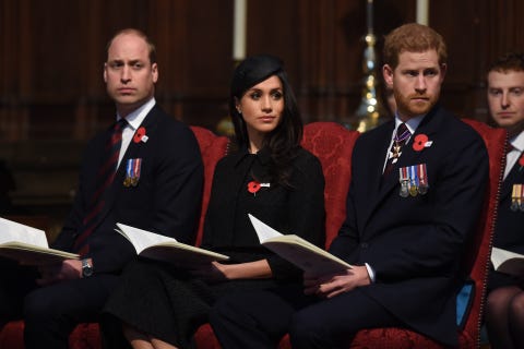 william, meghan, and harry at the anzac day service at westminster abbey on april 25, 2018