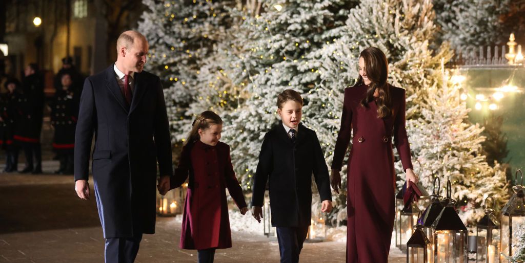 Kate Middleton and Princess Charlotte match in burgundy coats for carol service