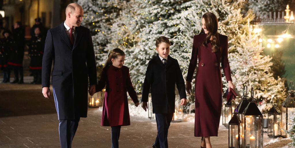 Kate Middleton and Princess Charlotte match in burgundy coats for carol service